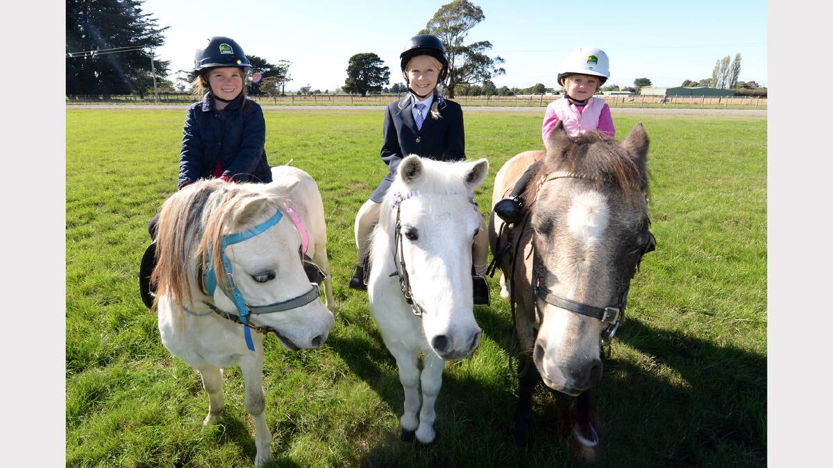 Winners of the children's best walk at the Tasmanian Arabian Riders and Breeders family fun day are Mia Tubb, 5, with horse Skye, Amity Batt, 9, with horse Becky and Lucy Tubb, 2, with horse Okie Dokie.