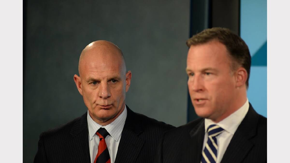 Treasurer Peter Gutwein and Premier Will Hodgman announce the 2014 state budget. Picture: Mark Jesser