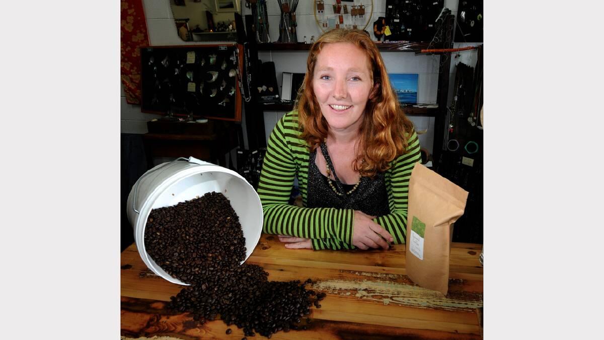Helen Carnell, from Furneaux Coffee, with her tools of trade. Picture: Geoff Robson