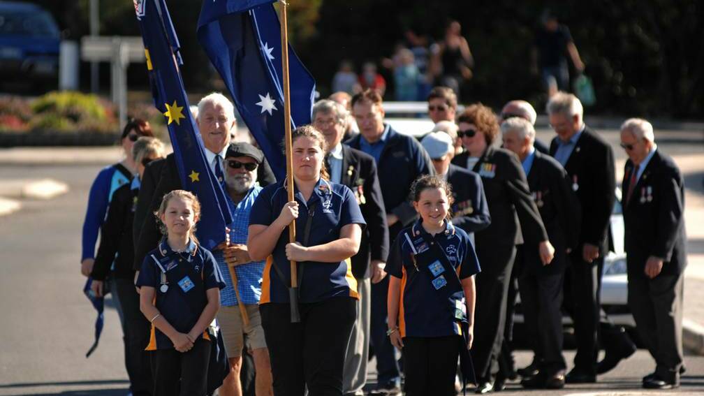 The 11am Anzac Day parade at Bridport. Picture: Peter Sanders