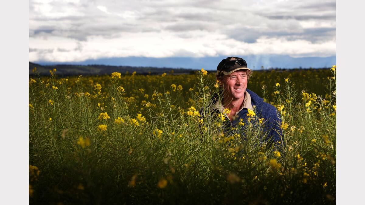 Northern Midlands farmer Michael Chilvers on his Winburn property near Nile ... currently the state has more to gain by remaining GM-free. Pictures: SCOTT GELSTON