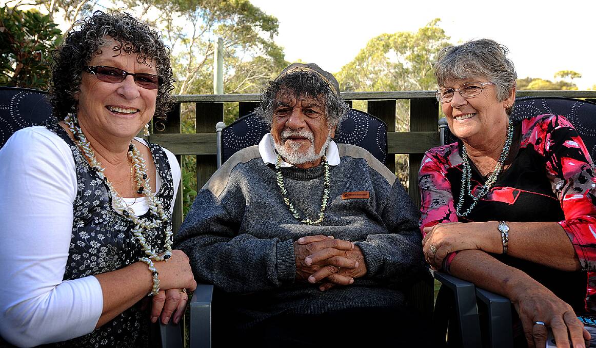Flinders Island Aboriginal community members Vicki Green, Ronnie Summers and Dyan Summers. Picture: GEOFF ROBSON