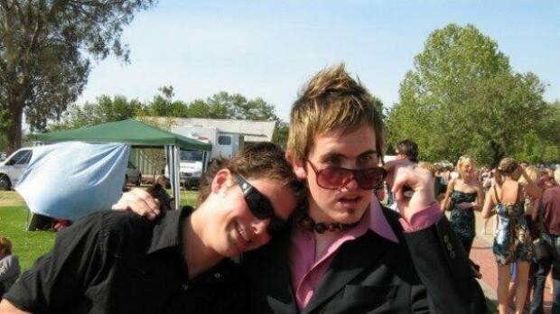 Adam Golding, 18, with his friend Rob Glew, 17, at the Wodonga Races in 2004. Photo: Supplied