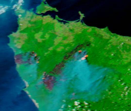NASA Worldview satellite imaging captured blazes in the state's North-West. Image: worldview.earthdata.nasa.gov