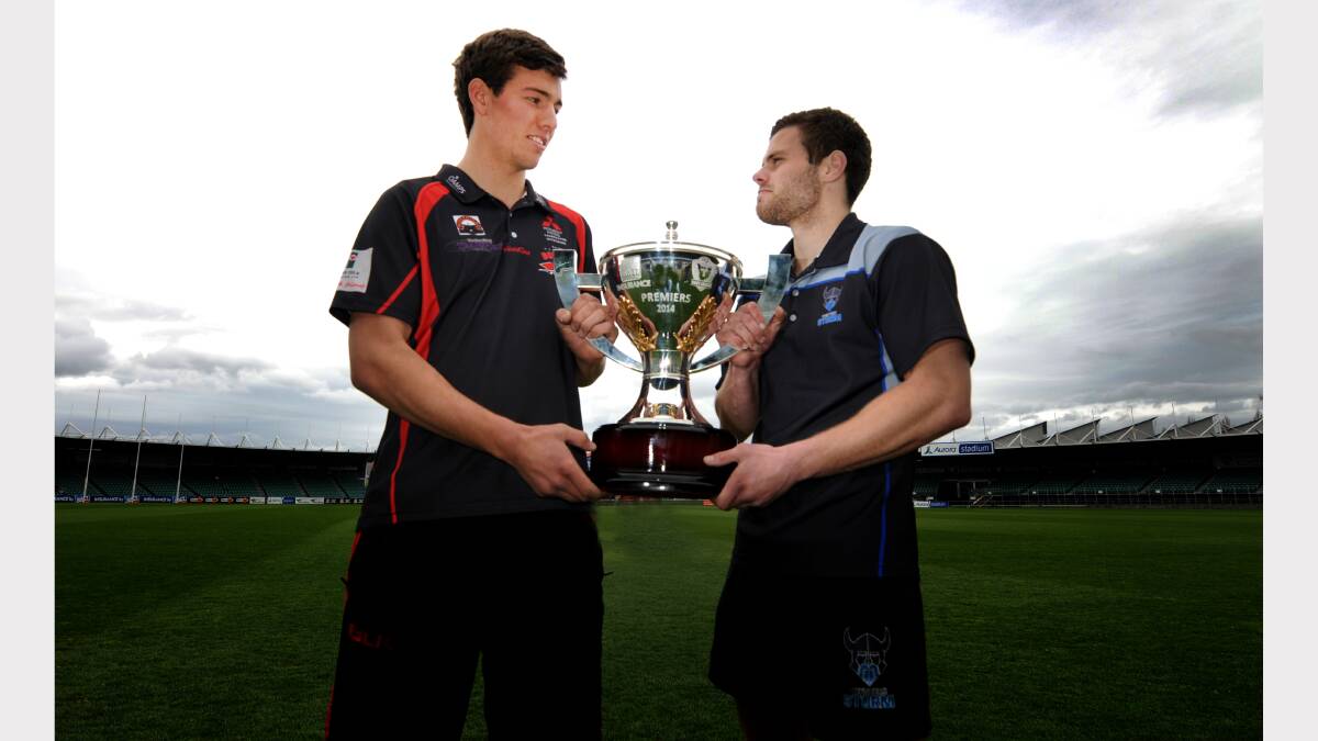 Mitch Van Den Berg and Jay Blackberry with the premiership cup earlier this week.