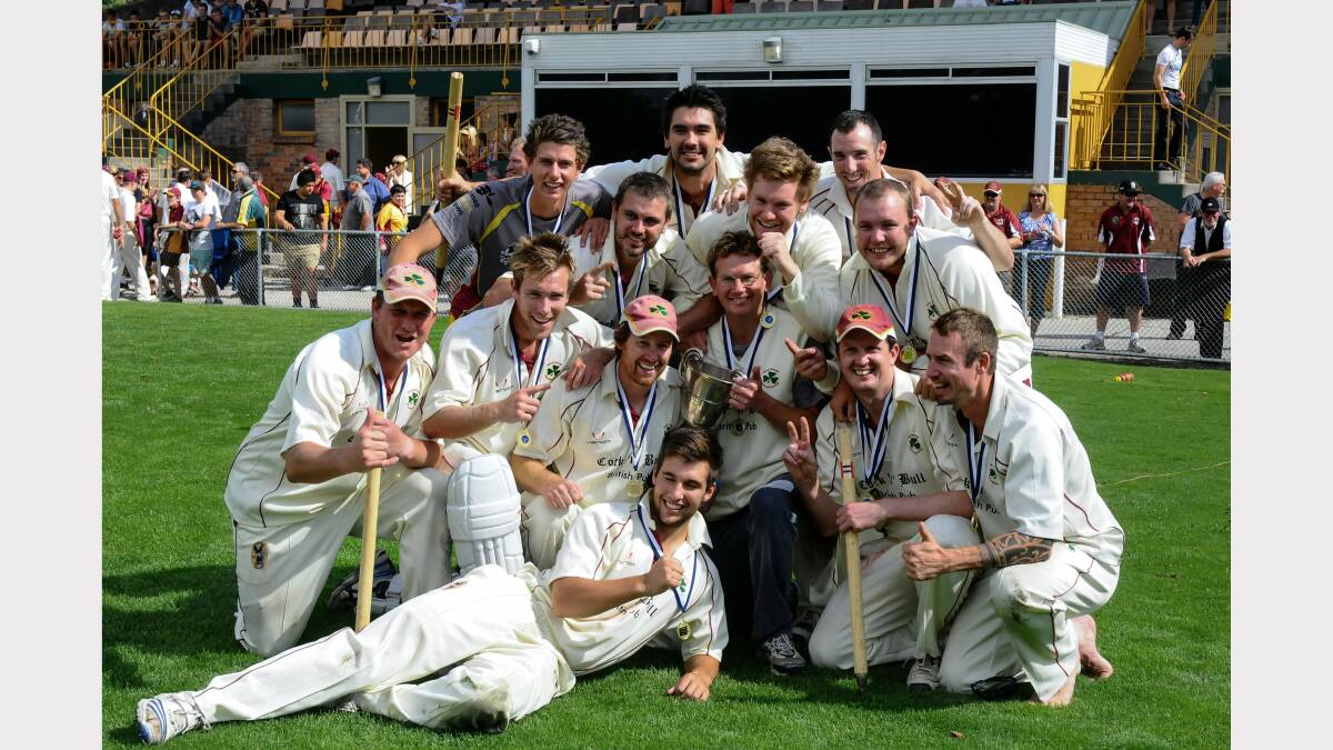Westbury cricketers celebrate their grand final win over Mowbray. Picture: Neil Richardson. 