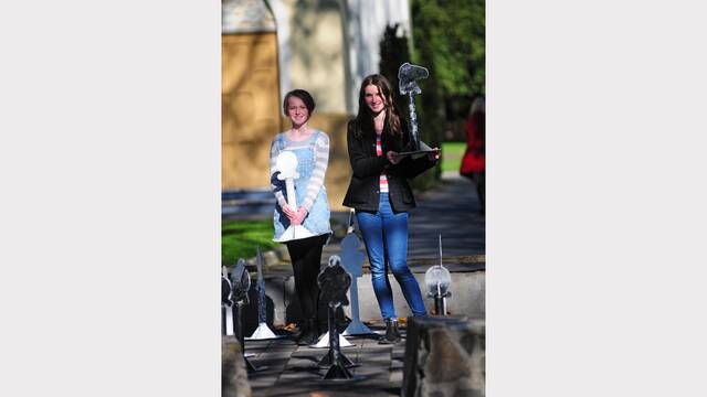 Ainsley Kinch, 11, and friend Zoe Wunder, 11, both of Penguin, tried their hand at chess while in Launceston's City Park today. Picture: Peter Sanders.