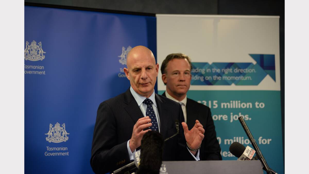 Treasurer Peter Gutwein and Premier Will Hodgman on Thursday. Picture: Geoff Robson.