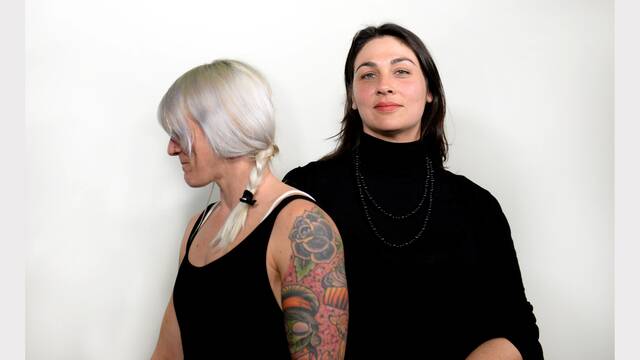 Photographer Alia Coates, who is doing a tattoo project called The Wearers, Tasmania, with model Lucy McCarroll. Picture: GEOFF ROBSON