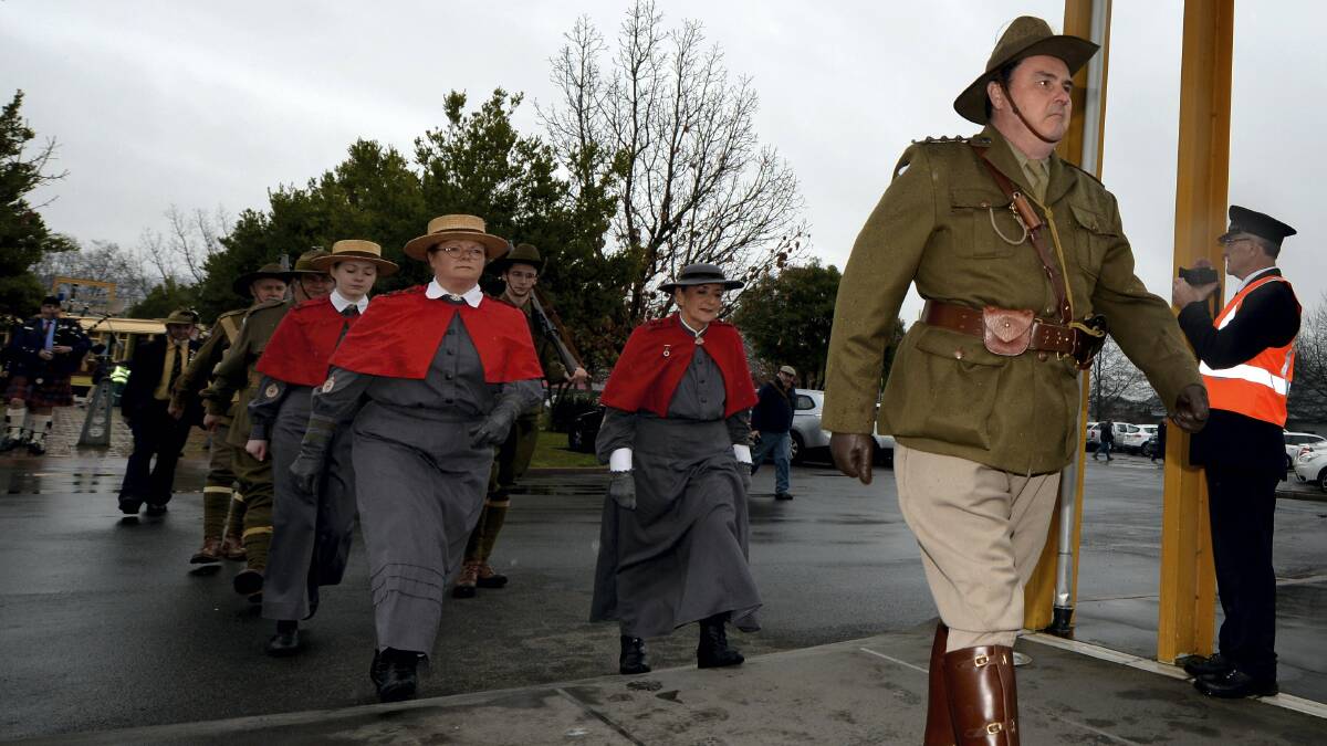  Ashlin Badger, of Ulverstone, Lynn Morrison, of Ulverstone, Terese Binns, of Launceston, and Andrew Morrison, of Ulverstone, lead the parade during the Annual  Reserves Forces Day at Inveresk.  Picture: GEOFF ROBSON
