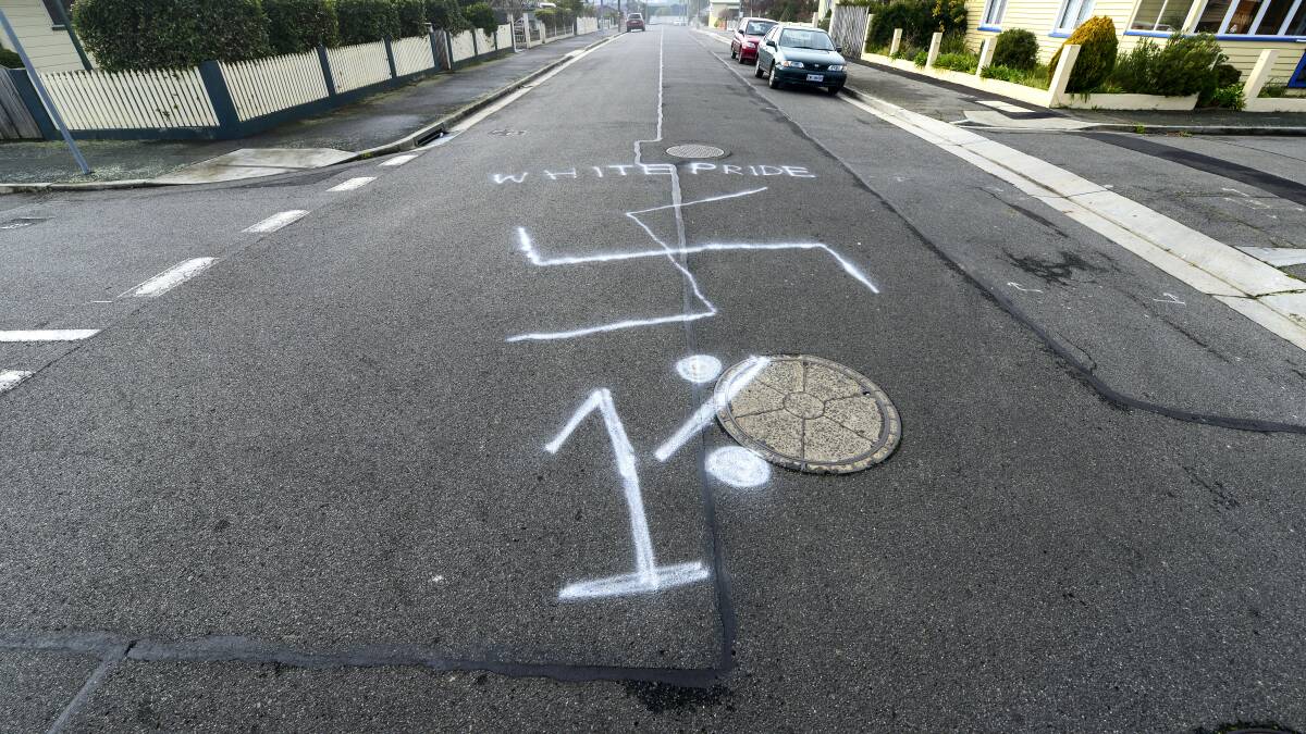 Graffiti on the road at Bryan Street, Invermay. Picture: PHILLIP BIGGS
