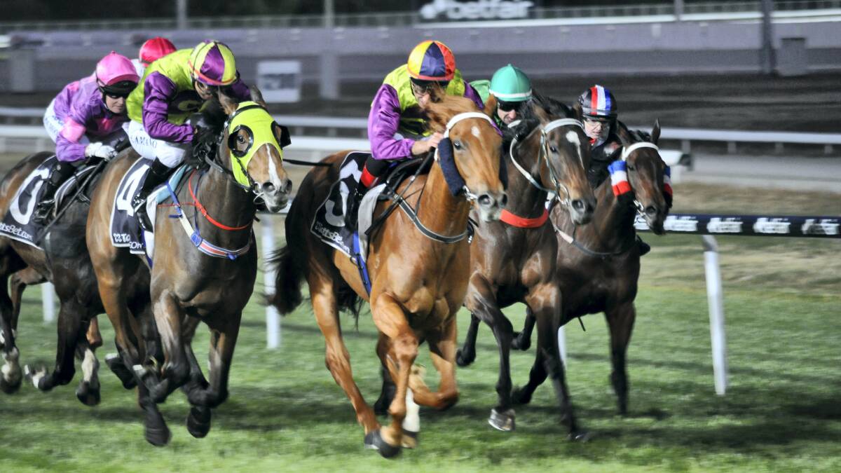 Geegees Goldengirl (centre) gives apprentice Ismail Toker the third leg of a treble at Mowbray last night. Picture: GREG MANSFIELD.