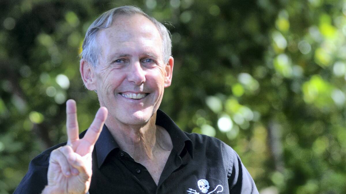Sea Shepherd Australia chairman Bob Brown celebrates the International Court of Justice ruling on whaling. Picture: PAUL SCAMBLER