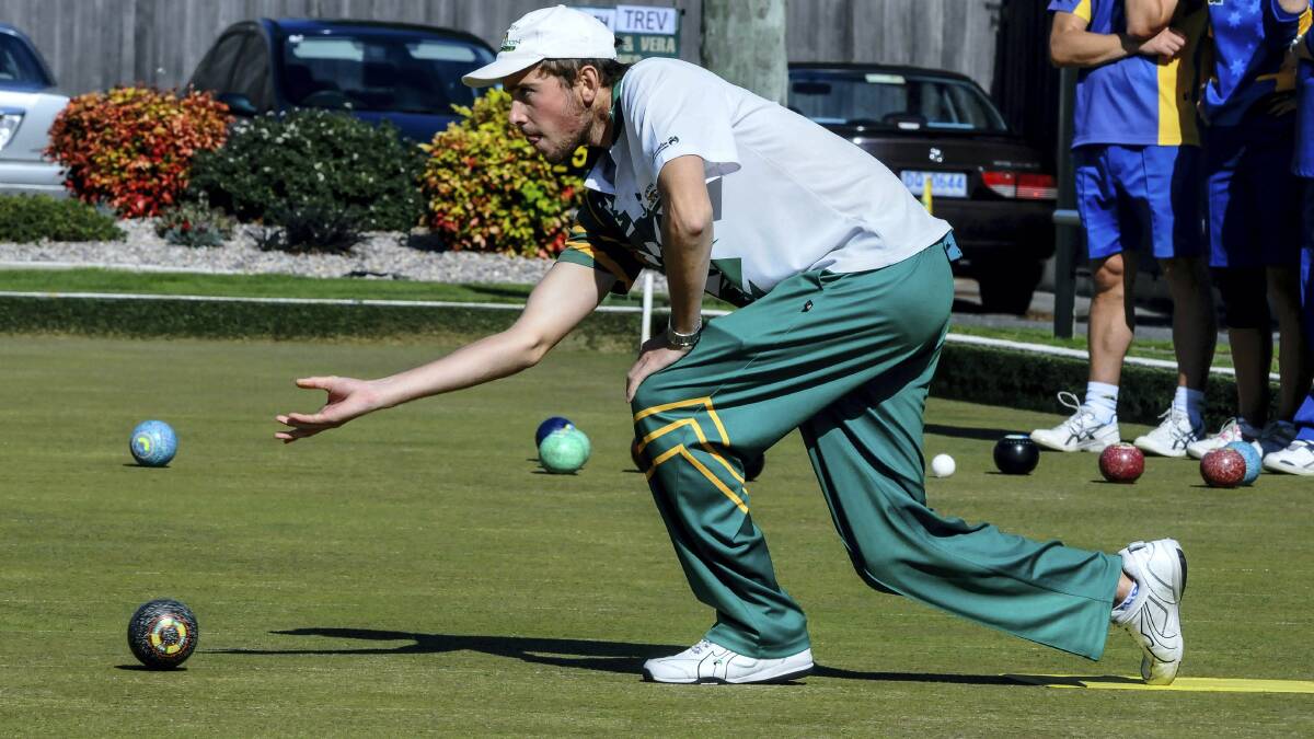 North Launceston's Brodie Baker plays his bowl in yesterday's grand final against Trevallyn at Longford.  Picture: NEIL RICHARDSON.