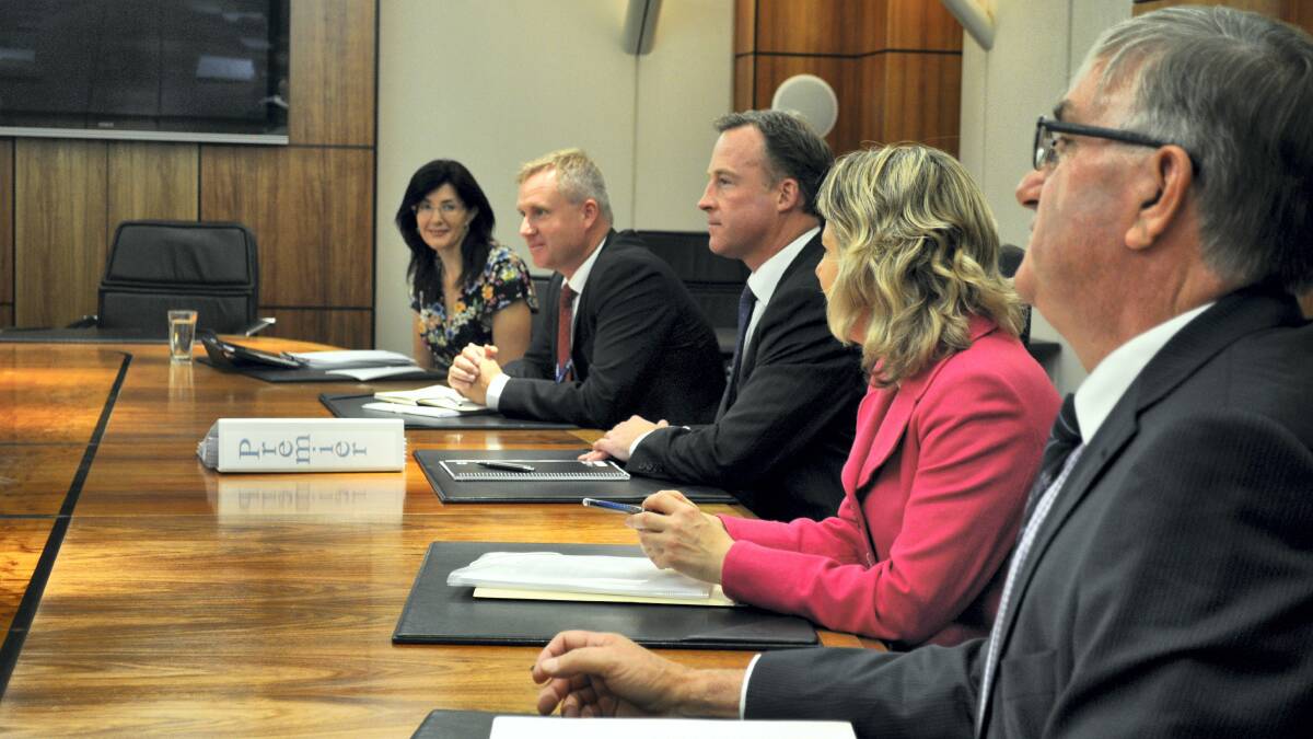 The new Liberal cabinet of Jacquie Petrusma, Jeremy Rockliff, Will Hodgman, Vanessa Goodwin and Rene Hidding meets for the first time yesterday.  Picture: GEORGIE BURGESS