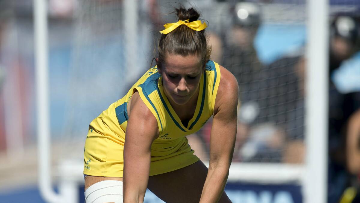 Tasmanian Amelia Spence in action for the Hockeyroos.  Picture: TREEBY IMAGES
