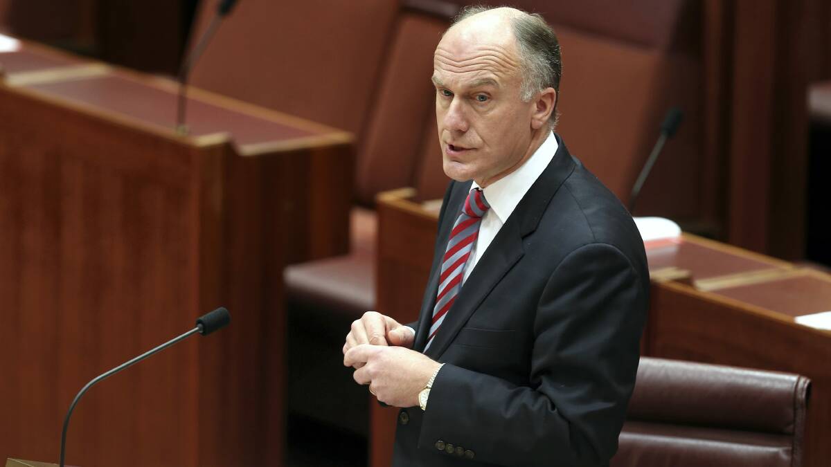 Leader of the government Tasmanian Senator Eric Abetz, speaks during the debate on the carbon tax repeal bill, in the Senate this week. Picture: FAIRFAX MEDIA