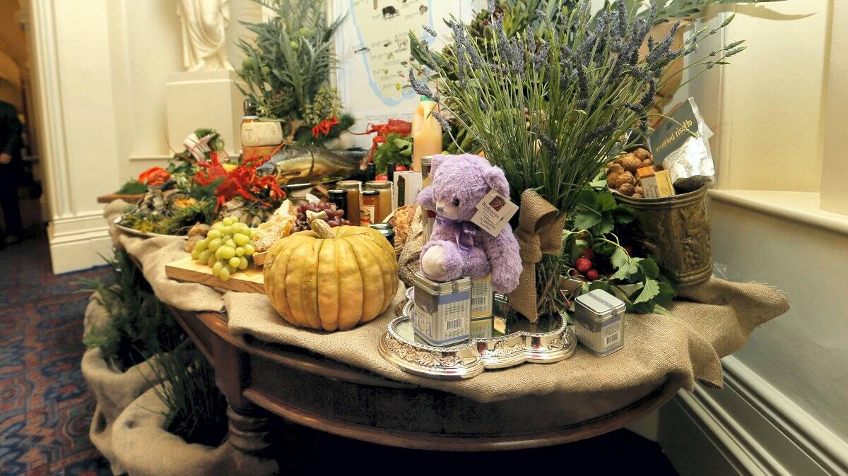 Bridestowe Estate’s  Bobbie Bear with  fresh produce and gifts. The Lavender farm has won an award for entrepreneurship.