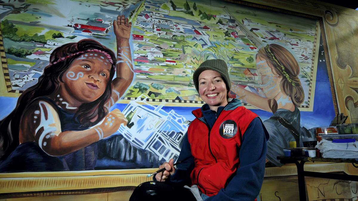 International mural artist Eleanor Yates at Mural Fest at Sheffield. Picture: Geoff Robson