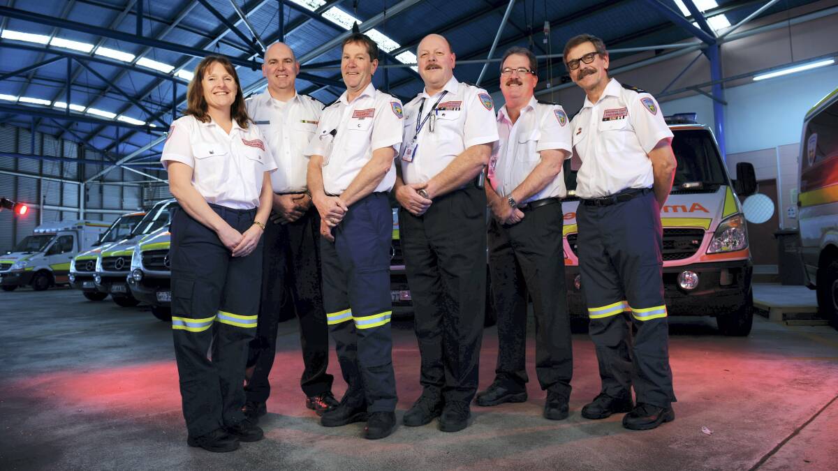 Ten paramedics will receive bravery awards for their roles in the Beaconsfield mine disaster inlcuding Karen Pendrey, Matthew Eastham, Daryl Pendrey, Ian Hart, Nick Chapman and Peter James at the Launceston Ambulance Station. Picture: SCOTT GELSTON