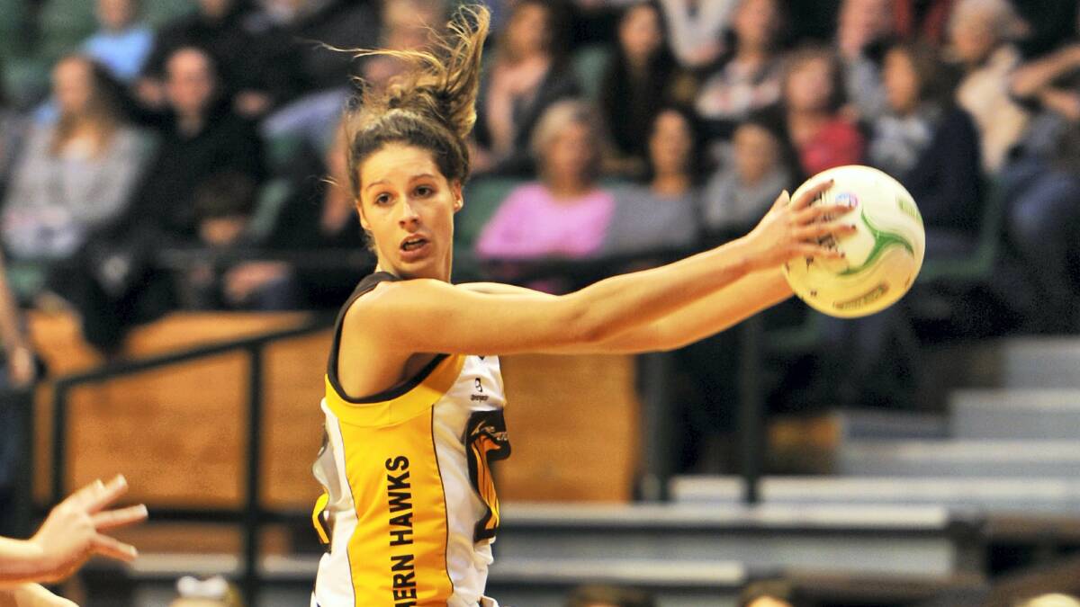 Hawks wing attack Chelsea Coleman in action at the Silverdome in Launceston yesterday.