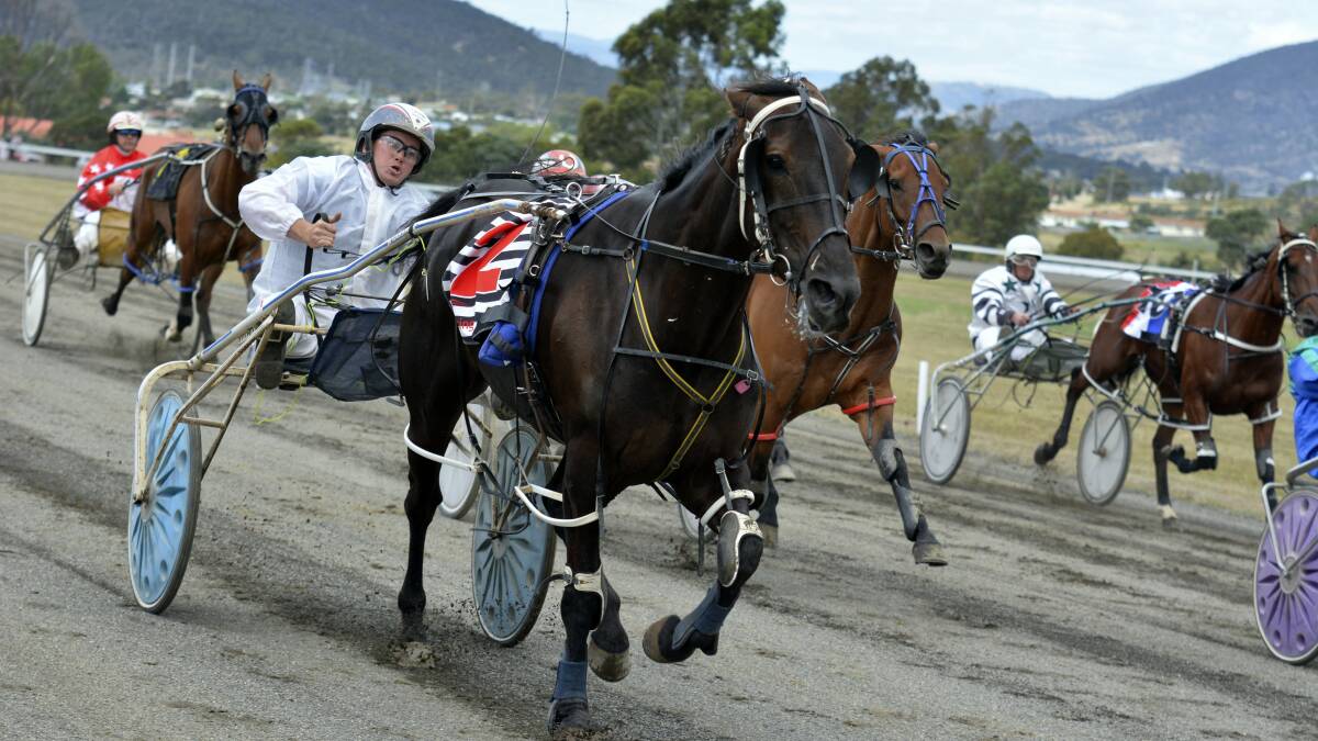 Musselroe Bay, driven by Gareth Rattray, storms down the outside to win yesterday’s New Norfolk Cup. 