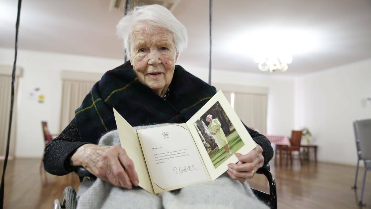 Isobel McEwan with her 100th birthday letter from the Queen. Picture: EMMA D'AGOSTINO
