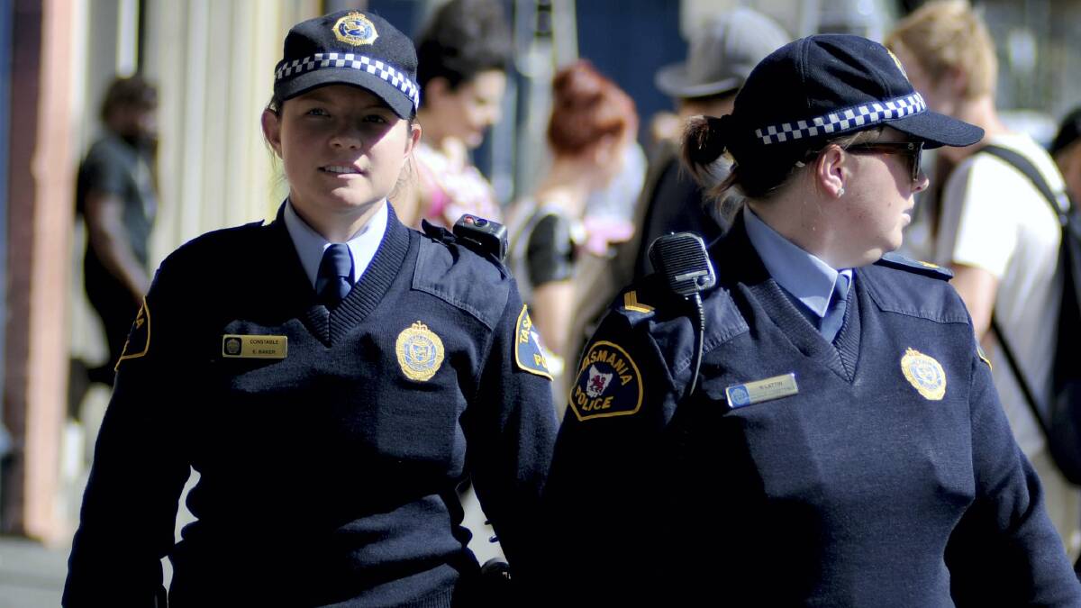 Police walk the beat in Brisbane Street, Launceston.