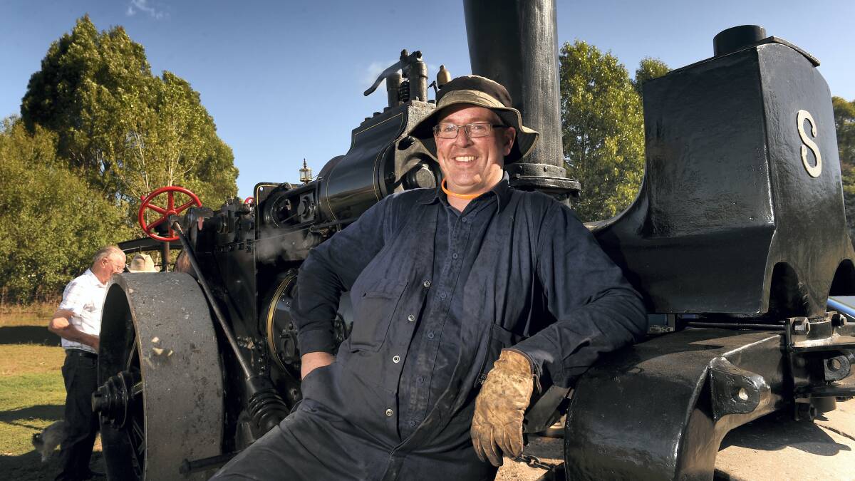 Steamfest Tasmania will be held this weekend. Vivian Martin, of Canberra, operates a  Salisbury Foundry & Engineers Steam Roller built in 1910 and used in Launceston.  Picture: MARK JESSER
