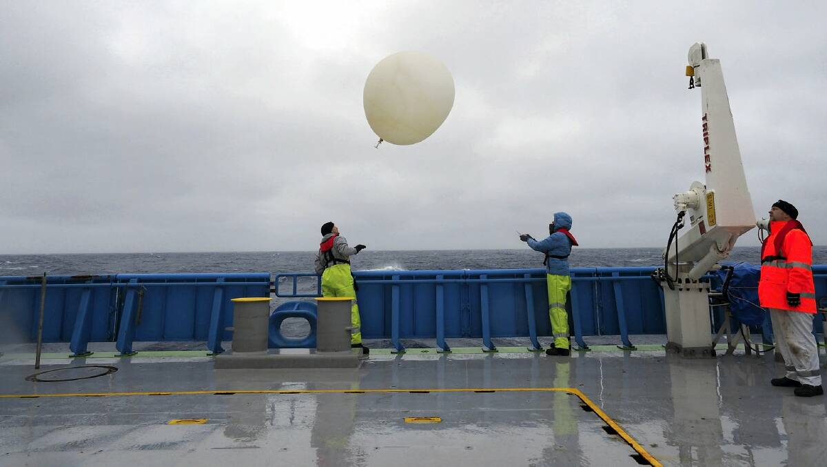Meteorological balloons were launched from RV Investigator in the Southern Ocean.   Picture: CSIRO
