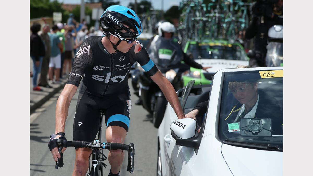 An injured Chris Froome has withdrawn from the competition after crashing twice yesterday. Photos: Getty Images