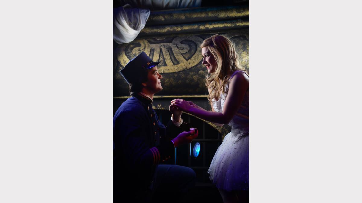 Phantom of the Opera cast couple Jarrad Ennis and Sophie Fenton engaged on stage at Princess Theatre. Photo by Phillip Biggs