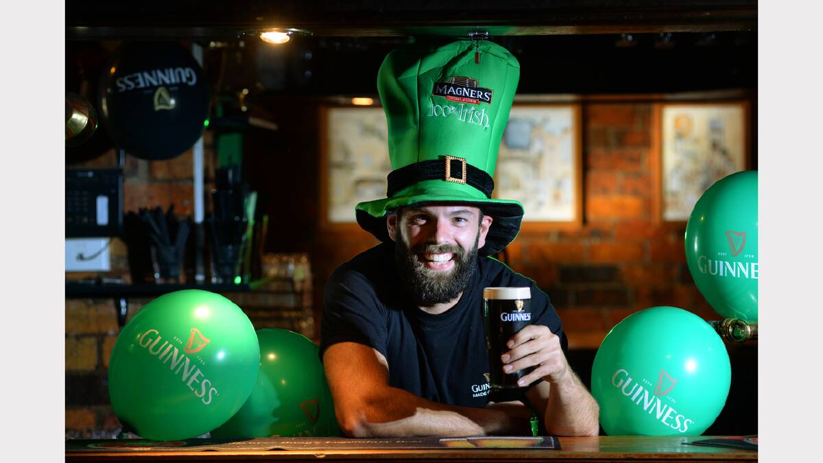 'The Irish' pub, owner James Harding promoting St Patrick's Day. Photo by Mark Jesser.