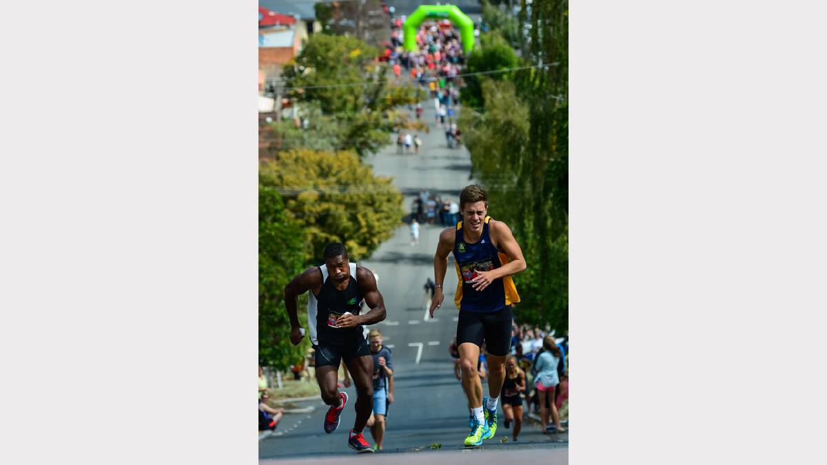 Toby Omenihu (left) won the elite athlete event of the Balfour Burn in one minute 10 seconds, a  second ahead of Darcy Lahey (right). Photo by Phillip Biggs
