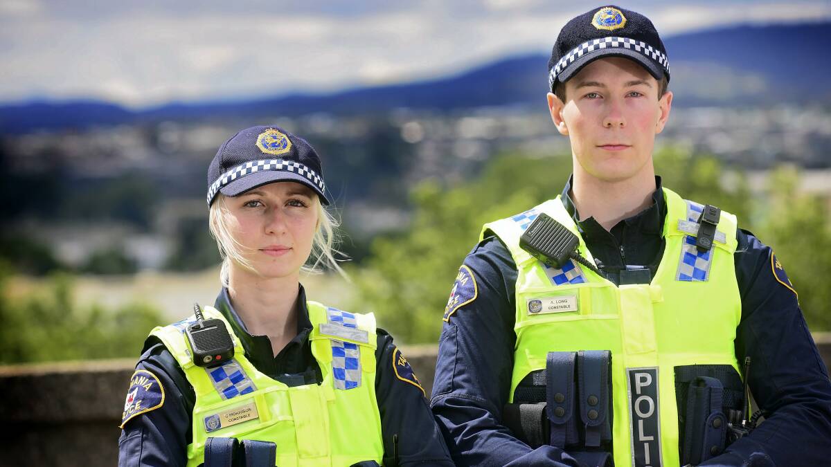 Constable Cody Young and Constable Alex Long were involved in the swoop in Launceston. Picture: PHILLIP BIGGS