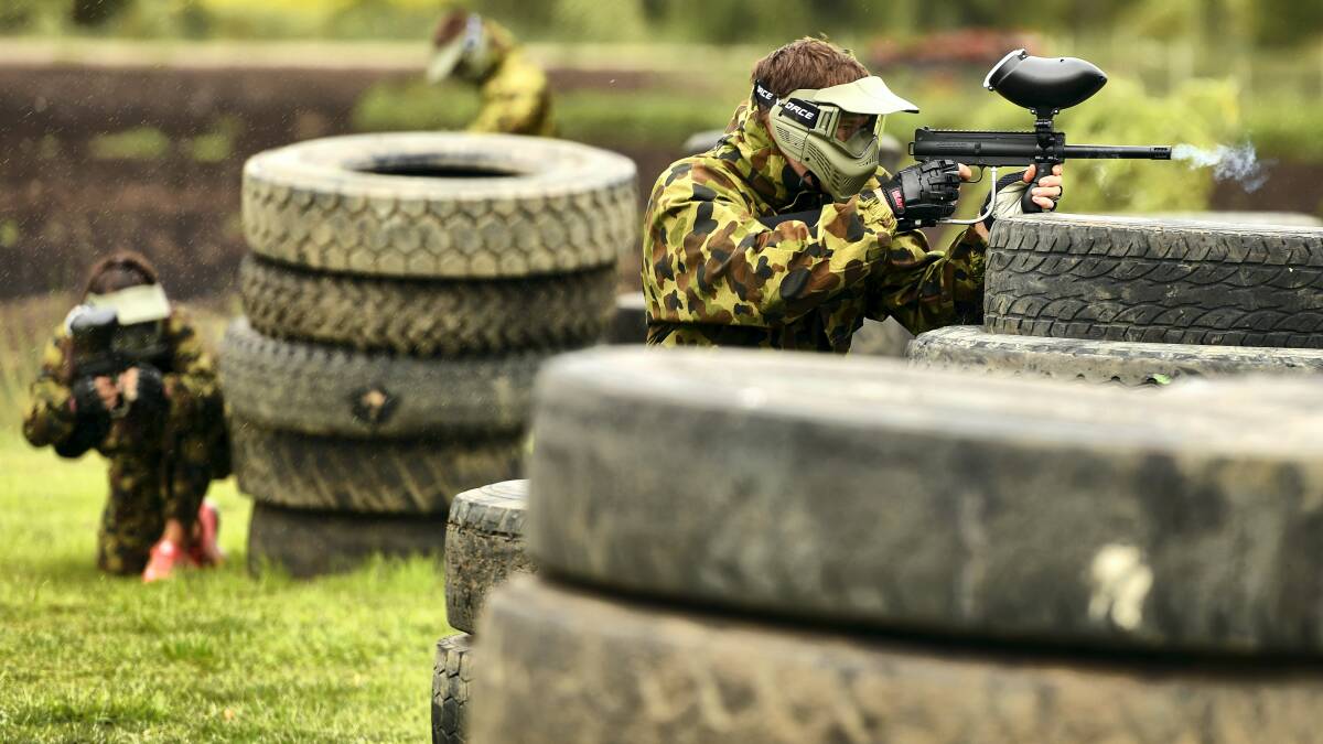 The first group of players try out the field at Paintball Revolution in Launceston. Picture: SCOTT GELSTON