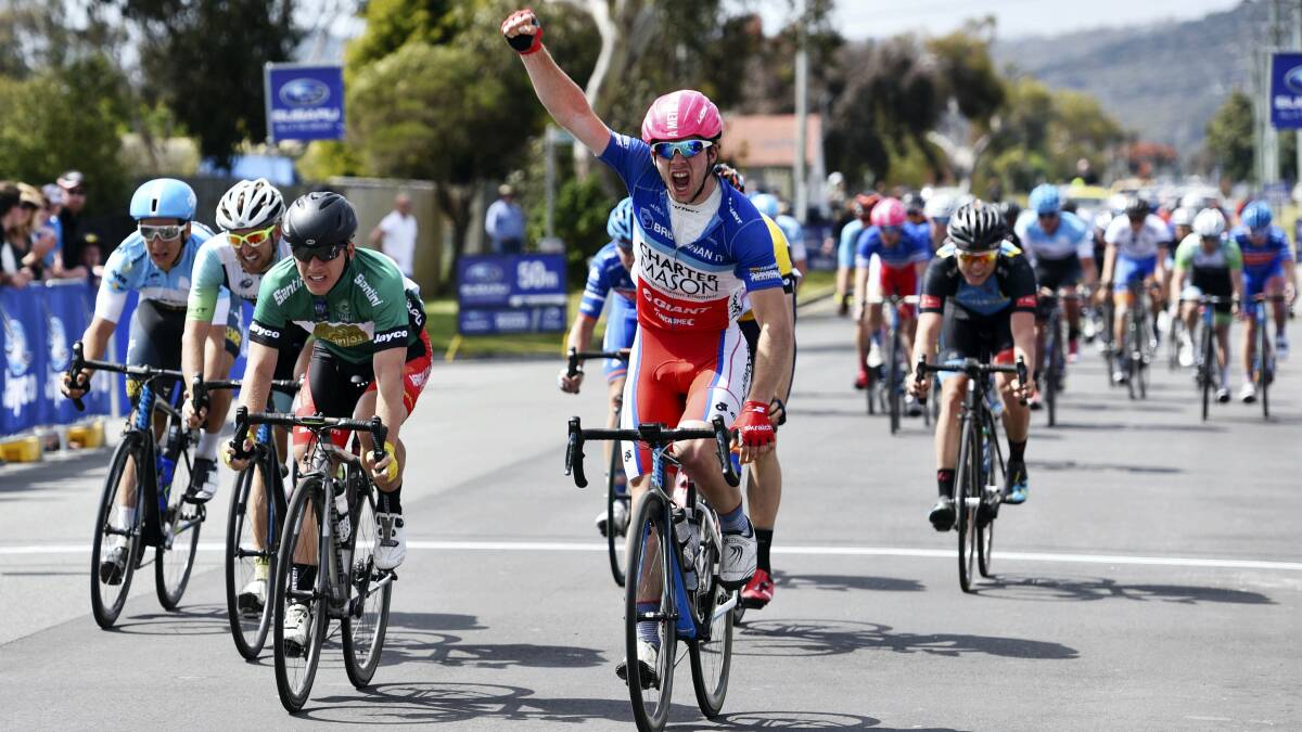 Charter Mason rider Daniel Fitter celebrates his stage win in George Town on Friday.