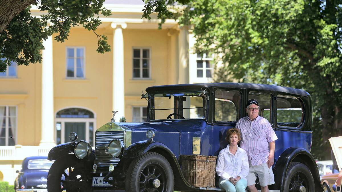 Sue and Gerald Olding, of Travellers Rest, with a 1925 20hp Rolls Royce with Waring Brothers coachwork made in Melbourne, at Clarendon. Picture: PHILLIP BIGGS
