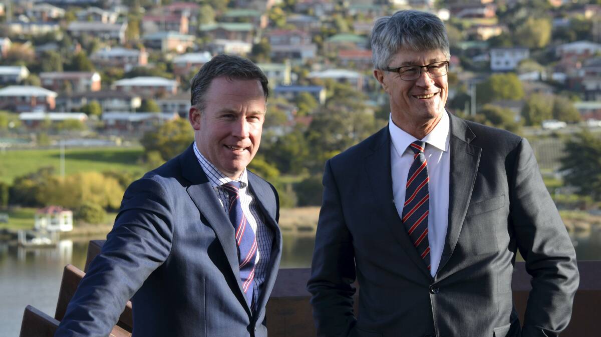 Premier Will Hodgman and AFL Commission chairman Mike Fitzpatrick. Picture: PATRICK CARUANA