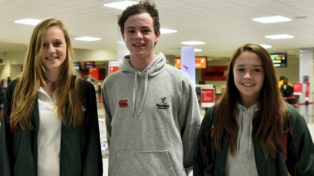 Launceston hockey players Miranda Grant, James Sexton and Molly Lewis  are heading to Perth as members of the girls’ and boys’ state under-16 hockey teams. Picture: NEIL RICHARDSON