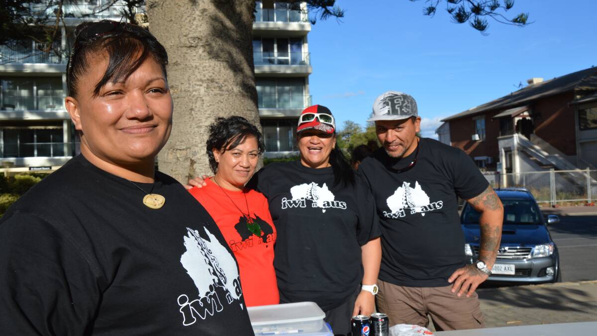 Teela Komene, Roxby Downs, joined Melani Marks, Lisa Tansey and Darryl Marks, Murray Bridge, on the streets of Glenelg to protest on behalf of New Zealanders living in Australia.