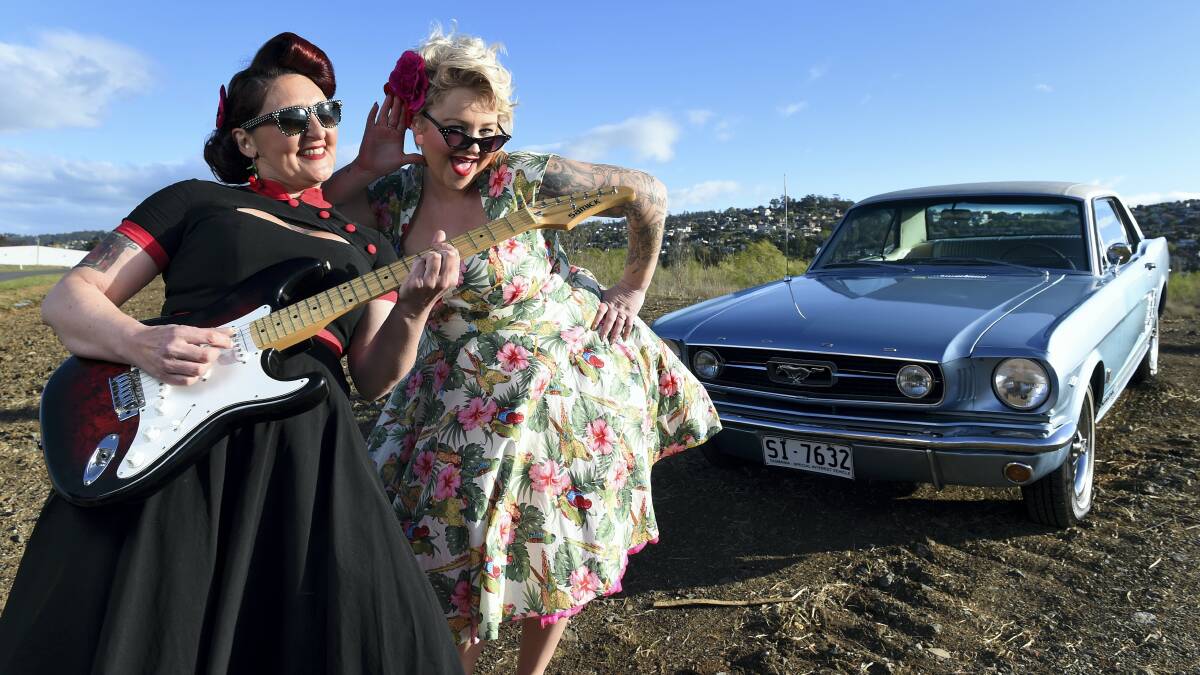 Mel Graccogna ‘‘Miss Cherry Bomb’’ and Hayley Keygan ‘‘Cutie Patootie’’ dressed for the  Rock n Rodz.  Picture: MARK JESSER