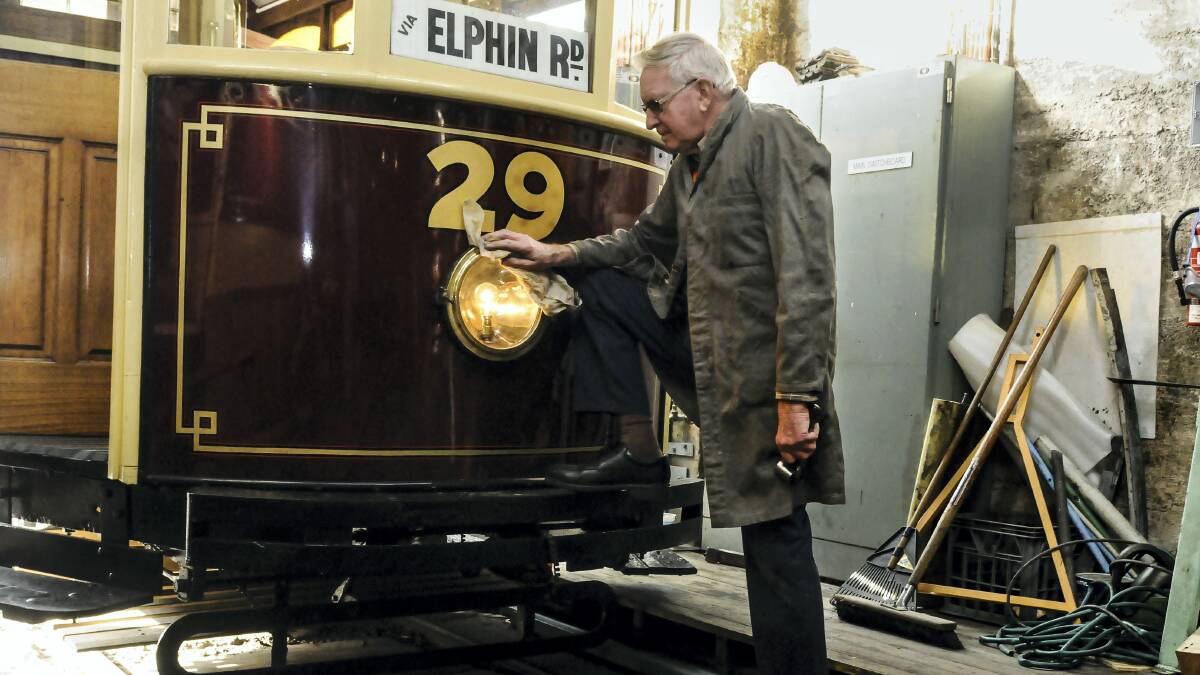 Bob Quinn, of the Launceston Tramway Museum, prepares No. 29 for the night rides. Picture: NEIL RICHARDSON