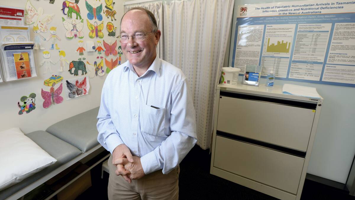 Doctor Andrew Hodson deals with refugee health care from his Frankland Street clinic in Launceston. Picture: MARK JESSER