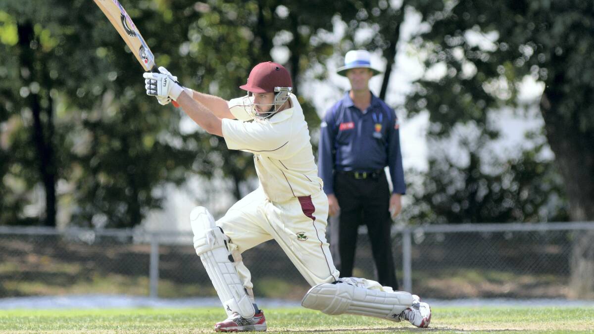 Westbury's Sean Leatherbarrow smashes the ball to the boundary against Mowbray yesterday. Picture: MARK JESSER