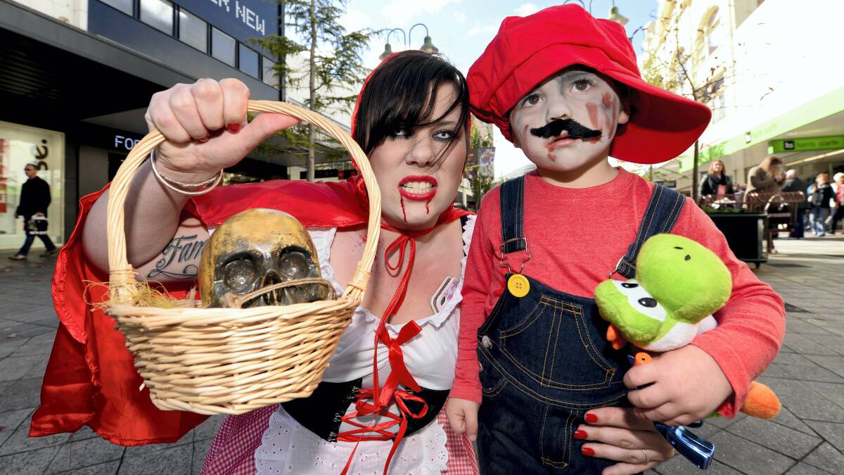 On the Launceston Zombie Walk are mother and son Alicia Roach and Connor Miller, 2. Picture: MARK JESSER