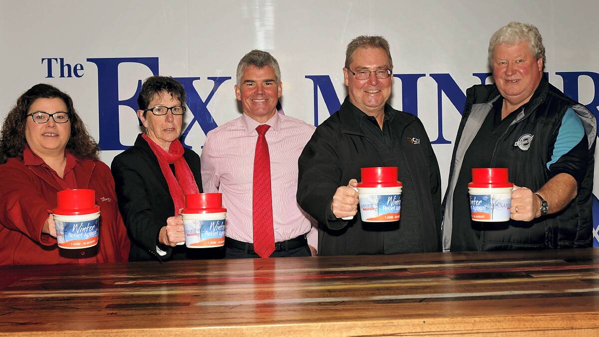 The Salvation Army’s Anita Reeve,  St Vincent de Paul Society’s Joan Joyce, The Examiner’s Matt Wilson, City Mission’s Brian Roach and the Benevolent Society’s John Stuart launching The Examiner Winter Relief Appeal.  Picture: NEIL RICHARDSON 