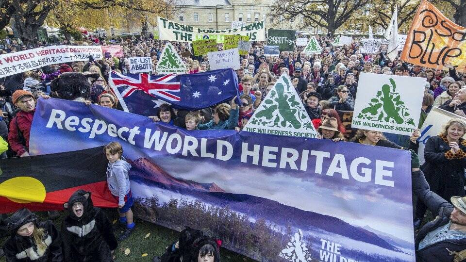About 5000 people attended the rally in Hobart against the delisting of Tasmania's World Heritage forests.