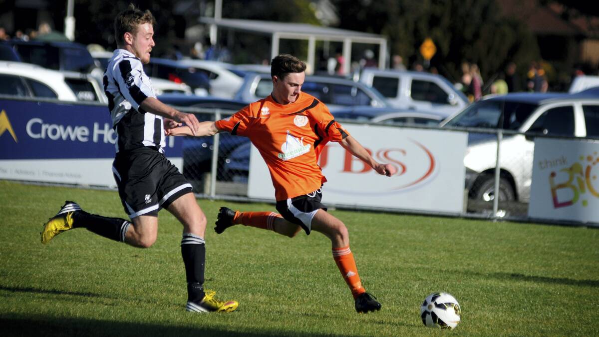 Riverside’s Todd Lochlan controls the ball in the Northern Championship League game against Launceston City at Mitsubishi Park.  Picture: GEOFF ROBSON