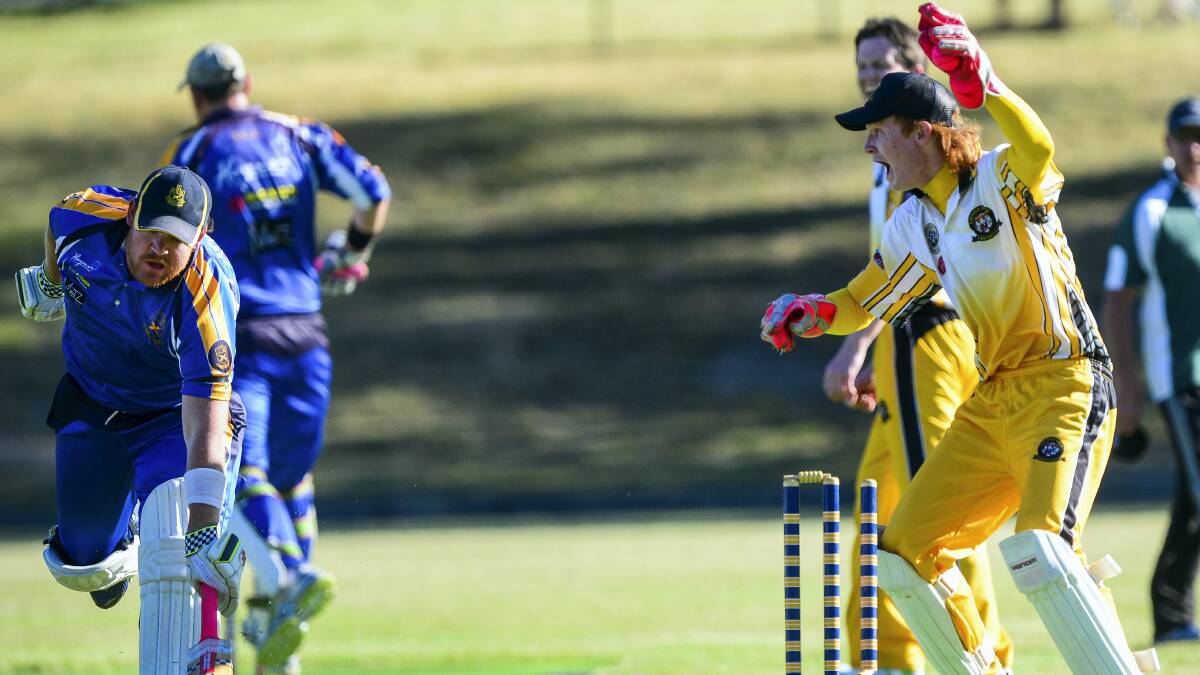 Longford wicketkeeper Jackson Blair  appeals for  a run-out against  Trevallyn’s Damian Whybrow. Picture: PHILLIP BIGGS